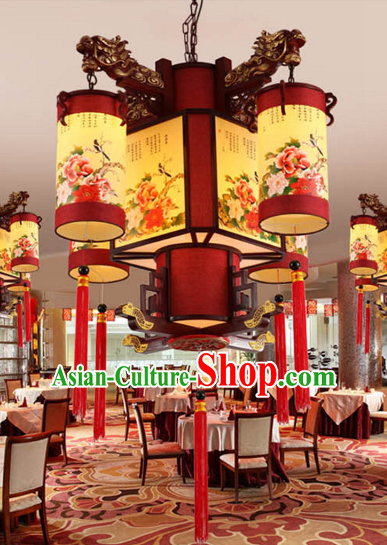 Chinese Classical Handmade and Carved Natural Wood Hanging Palace Lantern