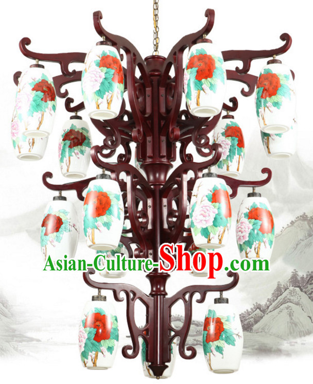 Chinese Classical Handmade and Carved Natural Wood Hanging Palace Lantern