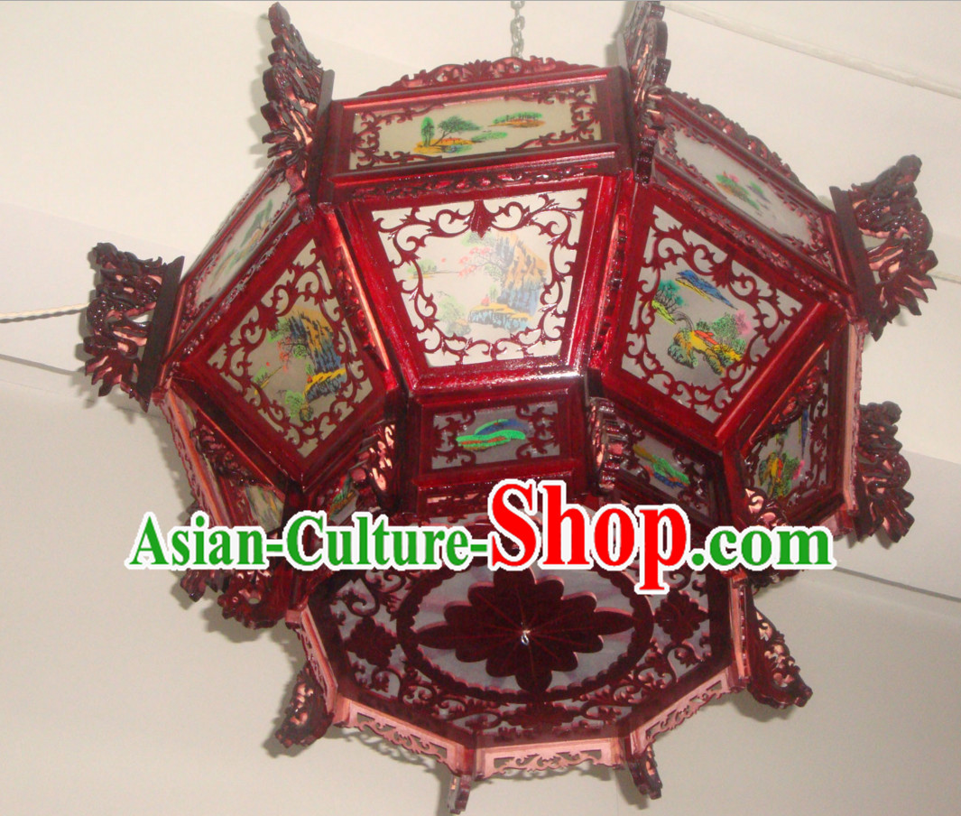 Chinese Classical Handmade and Carved Octagonal Dragon Hanging Palace Lantern