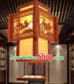 Traditional Chinese Classical Natural Wood and Carved Hanging Palace Lantern