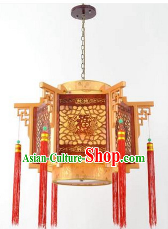 Traditional Chinese Classical Natural Wood and Carved Hanging Palace Lantern