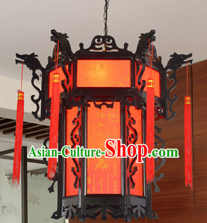 Traditional Chinese Classical Natural Wood and Carved Hanging Palace Lantern