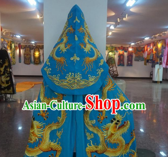 Traditional Chinese Embroidered Dragon Blue Mantle