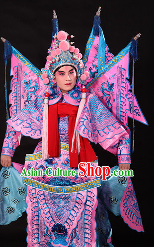 Pink Ancient Chinese Opera Embroidered Dragon General Costumes Complete Set