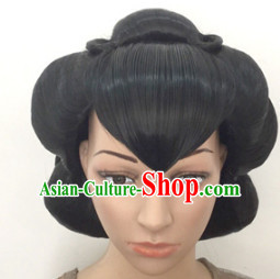 Chinese Classic Minguo Hairstyle Female Black Long Wigs