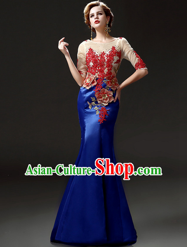 Top Chinese Classic Style Long Tail Evening Dress Complete Set