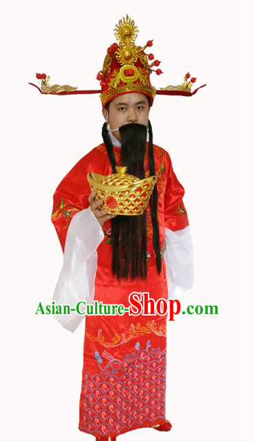 Top Chinese Cai Shen Money God Costume and Hat Complete Set for Men