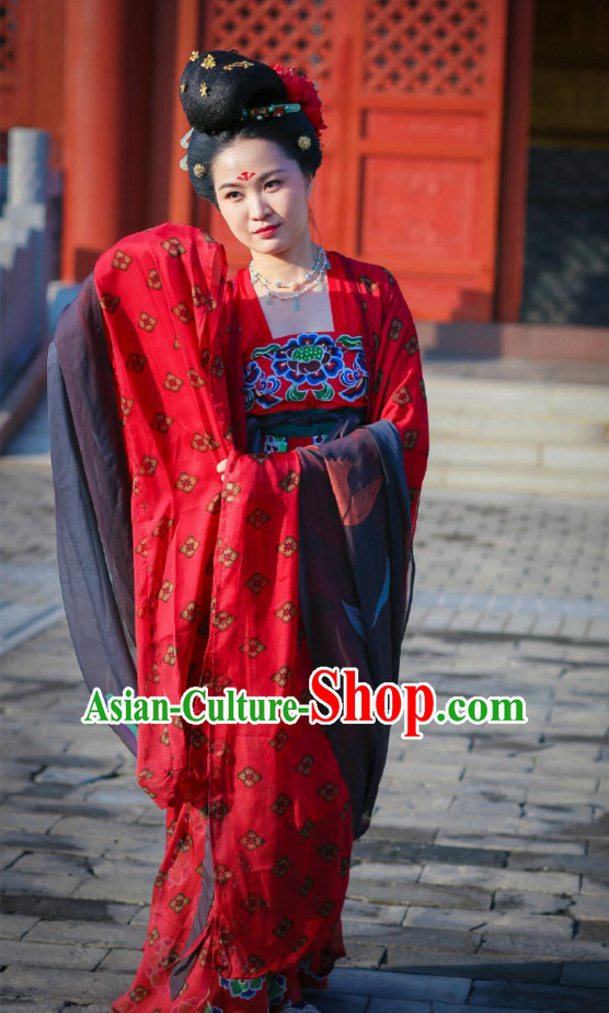 Top Chinese Tang Dynasty Lady Costumes and Hair Jewelry Complete Set for Women