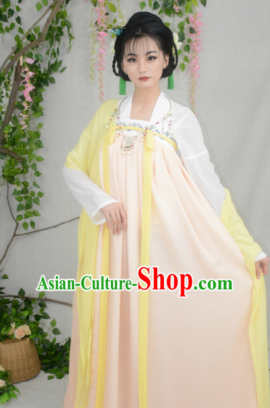 Ancient Chinese Tang Dynasty Hanfu Garment Clothing and Hair Accessories Complete Set for Women