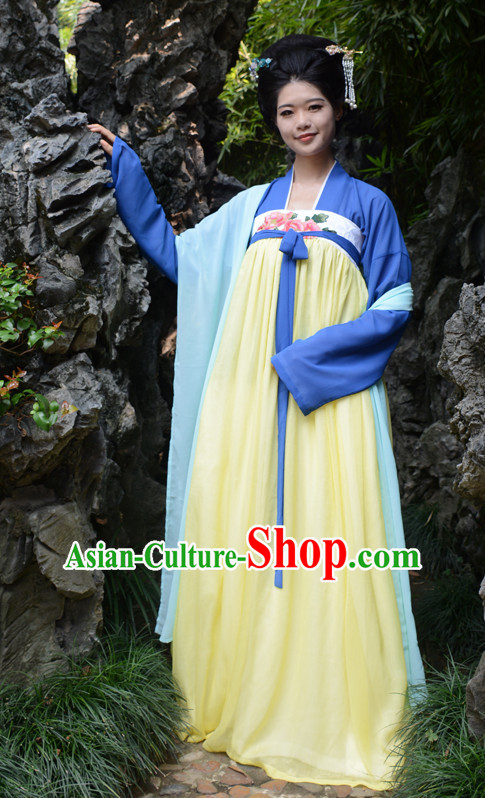 Ancient Chinese Tang Dynasty Hanfu Garment Clothing and Hair Accessories Complete Set for Women