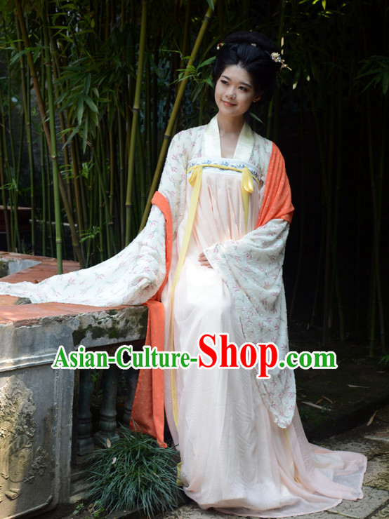 Ancient Chinese Tang Dynasty Hanfu Garment Clothing and Hair Accessories Complete Set for Women