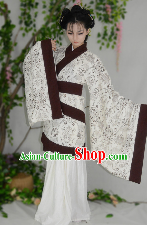 Ancient Chinese Han Dynasty Hanfu Clothes and Hair Accessories Complete Set for Women