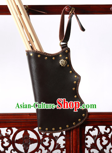 Chinese Traditinoal Handmade Leather Arrow Bags Hanfu Props Decorations