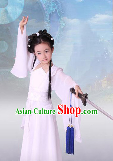 Pure White Chinese Classical Dragon Lady Costumes for Kids Children