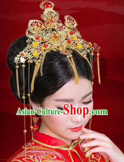 Traditional Chinese Princess Brides Wedding Headpieces Hair Fascinators Jewelry Decorations Hairpins Phoenix Crown