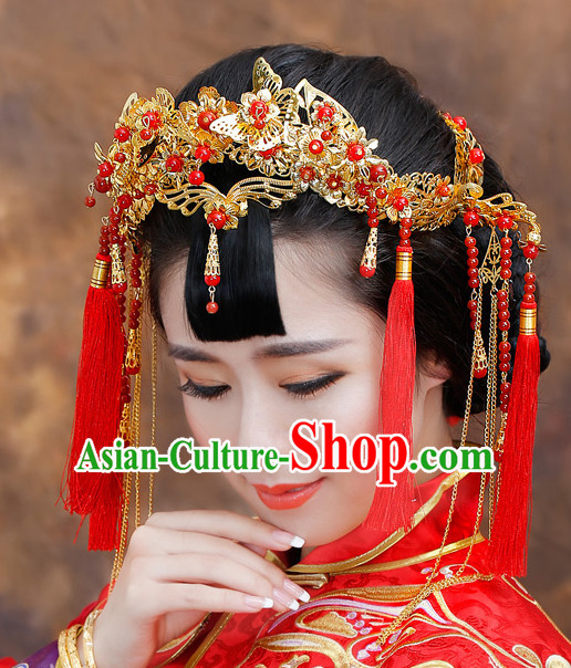 Traditional Chinese Style Princess Empress Queen Brides Wedding Headpieces Hair Fascinators Jewelry Decorations Hairpins Phoenix Crown Coronet