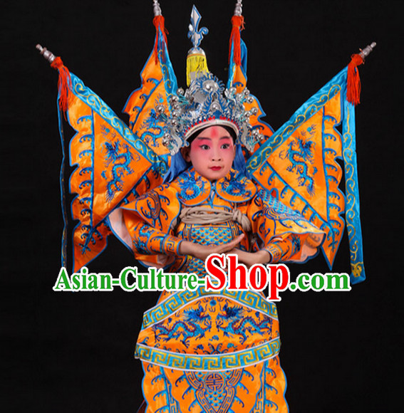 Yellow Chinese Classic Peking Opera Costume Beijing Opera Costumes Wusheng Armor Complete Set for Adults Kids Men Boys