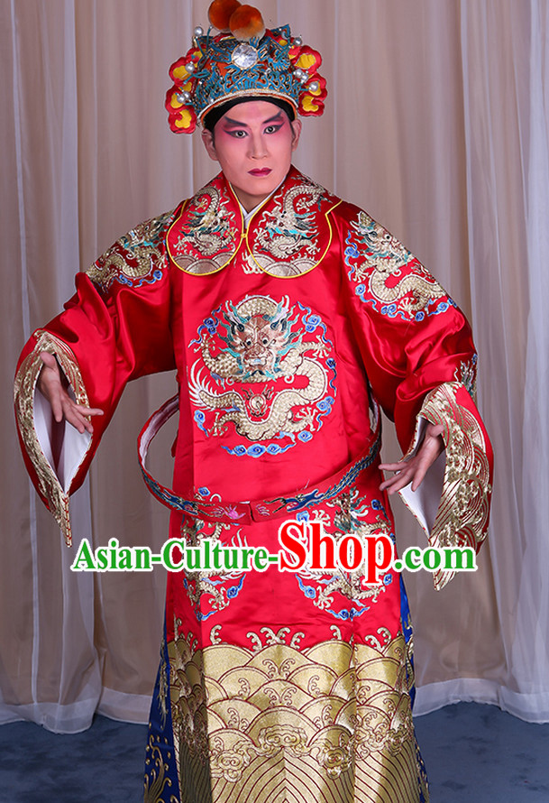 Embroidered Chinese Classic Peking Opera Long Mang Dragon Robe Costume Beijing Opera Official Costumes Complete Set for Adults Kids Men Boys