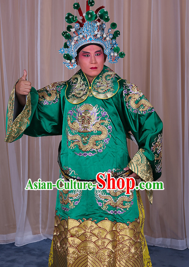 Embroidered Chinese Classic Peking Opera Long Mang Dragon Robe Costume Beijing Opera Official Costumes Complete Set for Adults Kids Men Boys