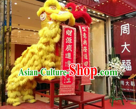 Red NEW 100_ Natural Wool  Chinese Folk Art Lion Dance Costumes Complete Set