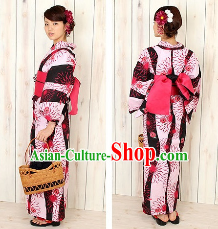 Traditional Japanese Kimono Fashion Furisode Yukata Clothing Stain Robe Dress online Complete Set for Women