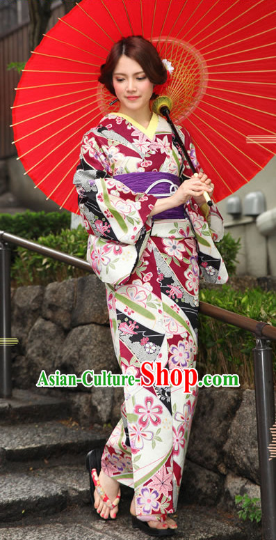 Traditional Authentic Japanese Kimono Kimonos Dress Fashion Furisode Yukata Clothing Robe online Complete Set for Women