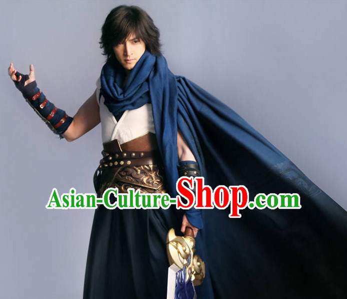 Ancient Chinese Hero Armor Costumes Swordsman Hanfu Clothes Complete Set for Men and Teenagers