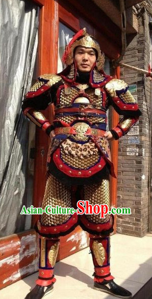 Chinese Ancient General Body Armor Costumes and Helmet Complete Set for Men