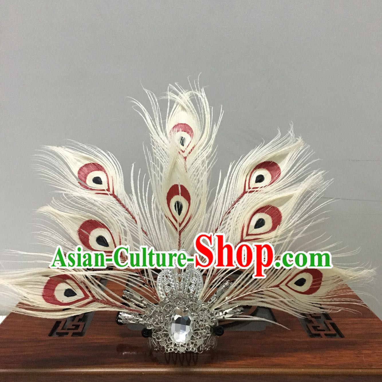 Chinese White Peacock Feather Headpieces Crown Coronet
