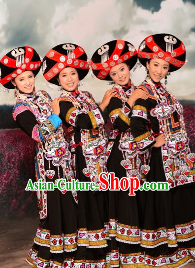 Chinese Ethnic Traditional Clothing Garment and Hat Complete Set for Women