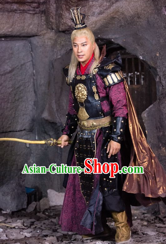 Chinese Ancient General Armor Costumes and Hat Complete Set for Men