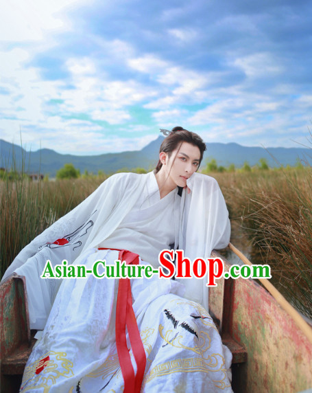 Chinese Ancient Han Dynasty Embroidered Crane Hanfu Clothing