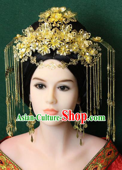 Chinese Ancient Style Hair Jewelry Accessories, Hairpins, Queen Hanfu Tang Dynasty Xiuhe Suit Wedding Bride Phoenix Coronet, Hair Accessories Set for Women