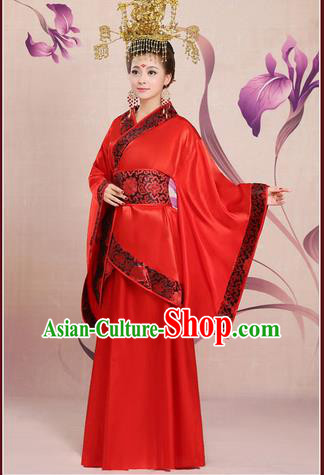 Ancient Chinese Palace Empress Costumes Complete Set, Han Dynasty Ancient Palace Red Wedding Princess Hanfu Dress Suits For Women