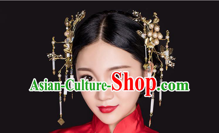 Chinese Ancient Style Hair Jewelry Accessories, Hairpins, Princess Hanfu Xiuhe Suit Wedding Bride Hair Accessories Set for Women