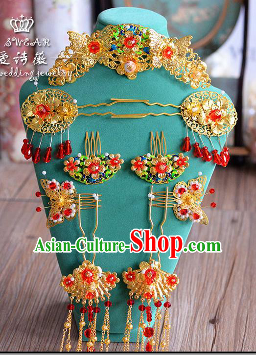 Chinese Ancient Style Hair Jewelry Accessories, Hairpins, Princess Hanfu Xiuhe Suit Wedding Bride Hair Accessories, Headwear Set for Women