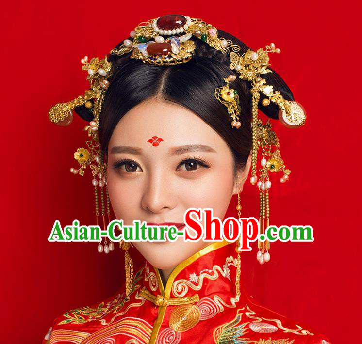 Chinese Ancient Style Hair Jewelry Accessories, Hairpins, Princess Hanfu Xiuhe Suit Wedding Bride Hair Accessories, Headwear for Women