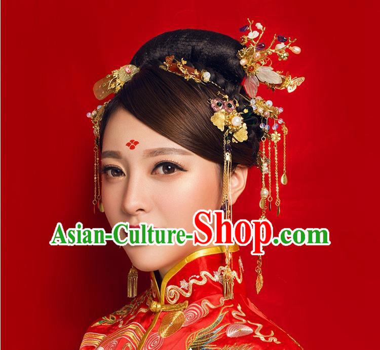 Chinese Ancient Style Hair Jewelry Accessories, Hairpins, Princess Hanfu Xiuhe Suit Wedding Bride Hair Accessories, Headwear Set for Women