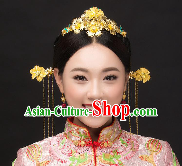 Chinese Ancient Style Hair Jewelry Accessories, Hairpins, Princess Hanfu Xiuhe Suit Wedding Bride Hair Accessories, Headwear Set for Women