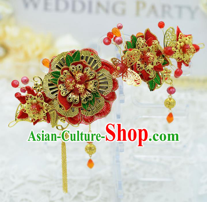 Chinese Ancient Style Hair Jewelry Accessories, Hairpins, Hanfu Xiuhe Suits Wedding Bride Headwear, Headdress, Imperial Empress Handmade Hair Fascinators for Women