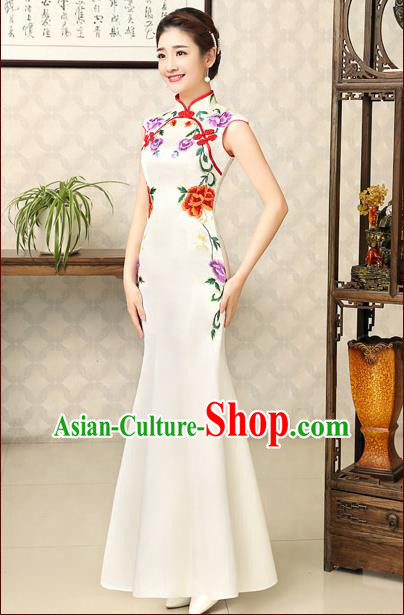 Ancient Chinese Wedding Costumes Complete Set, Unique Design Fish Tail Wedding Cheongsam for Brides, Qipao for Women