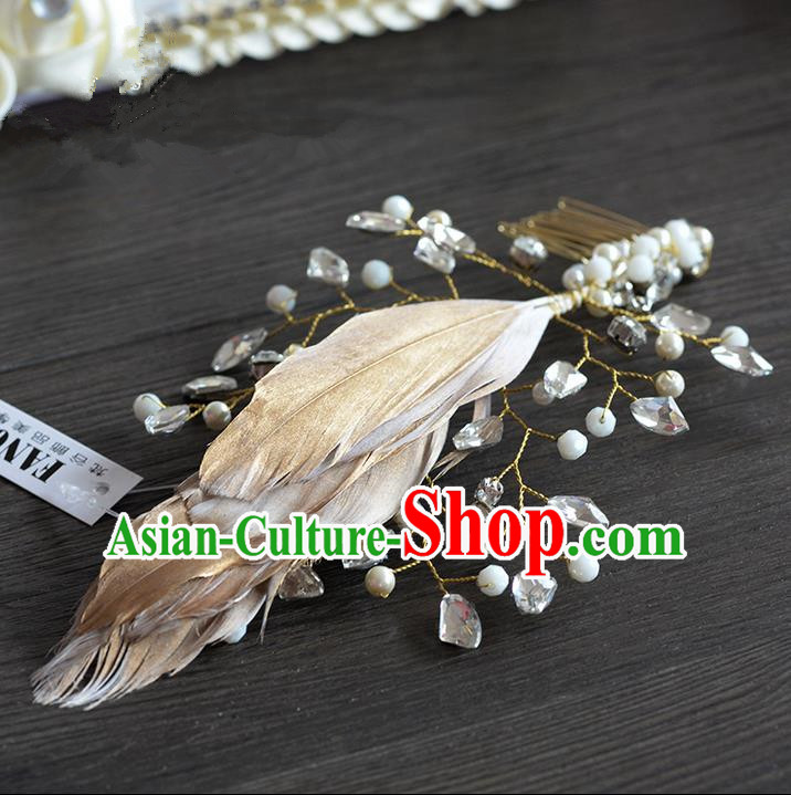 Traditional Jewelry Accessories, Princess Hair Accessories, Bride Wedding Hair Accessories, Headwear, Baroco Style Crystal Feather Hair Claw for Women