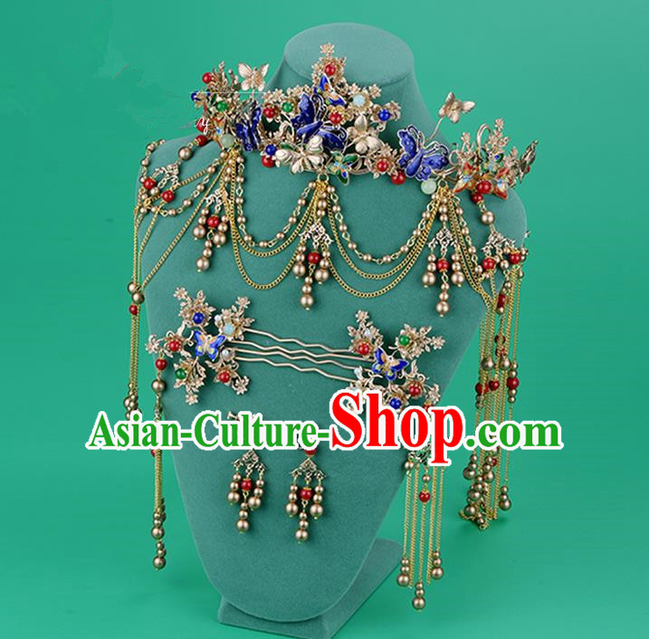 Chinese Ancient Style Hair Jewelry Accessories, Hairpins, Hanfu Xiuhe Suits Wedding Bride Headwear, Cloisonn Headdress, Imperial Empress Handmade Hair Fascinators for Women