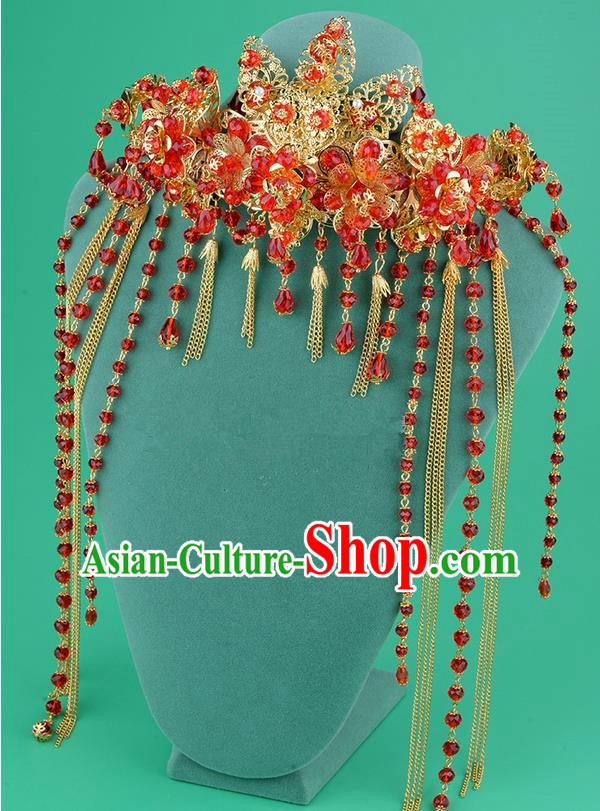 Chinese Ancient Style Hair Jewelry Accessories, Hairpins, Hanfu Xiuhe Suits Wedding Bride Headwear, Headdress, Imperial Empress Handmade Hair Fascinators for Women