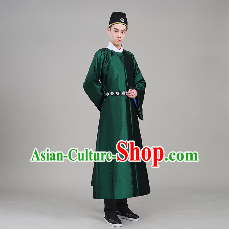 Tang Dynasty robes Traditional Regular Robe Tang Suit Cotton and linen Round Collar Round Neck attach collar Costume stage clothes Show Green
