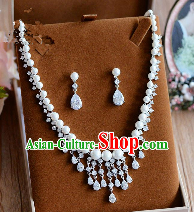 Traditional Jewelry Accessories, Palace Princess Wedding Accessories, Baroco Style Crystal Zircon Earrings and Necklace Set for Women