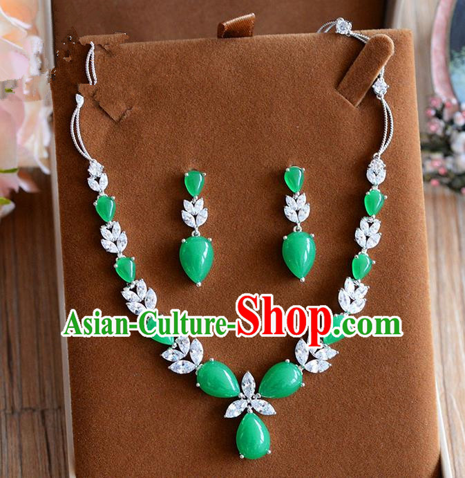 Traditional Jewelry Accessories, Palace Princess Wedding Accessories, Baroco Style Colorful Emerald Earrings and Necklace Set for Women