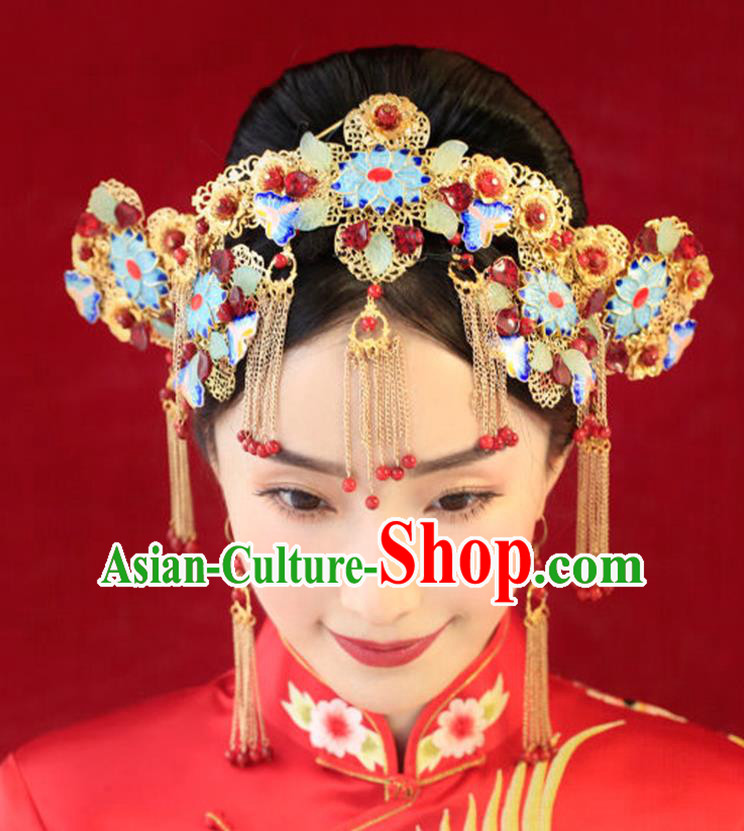 Chinese Ancient Style Hair Jewelry Accessories, Hairpins, Hanfu Xiuhe Suits Wedding Bride Headwear, Headdress, Imperial Empress Handmade Hair Fascinators for Women