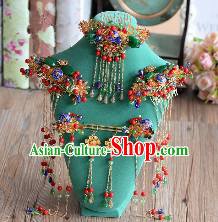 Chinese Ancient Style Hair Jewelry Accessories, Hairpins, Hanfu Xiuhe Suits Wedding Bride Headwear, Headdress, Imperial Empress Handmade Hair Fascinators for Women