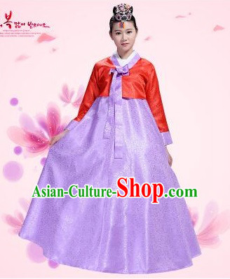 Korean Traditional Costumes Bride Dress Wedding Clothes Korean Full Dress Formal Attire Ceremonial Dress Court Stage Dancing Red Top Purple Skirt